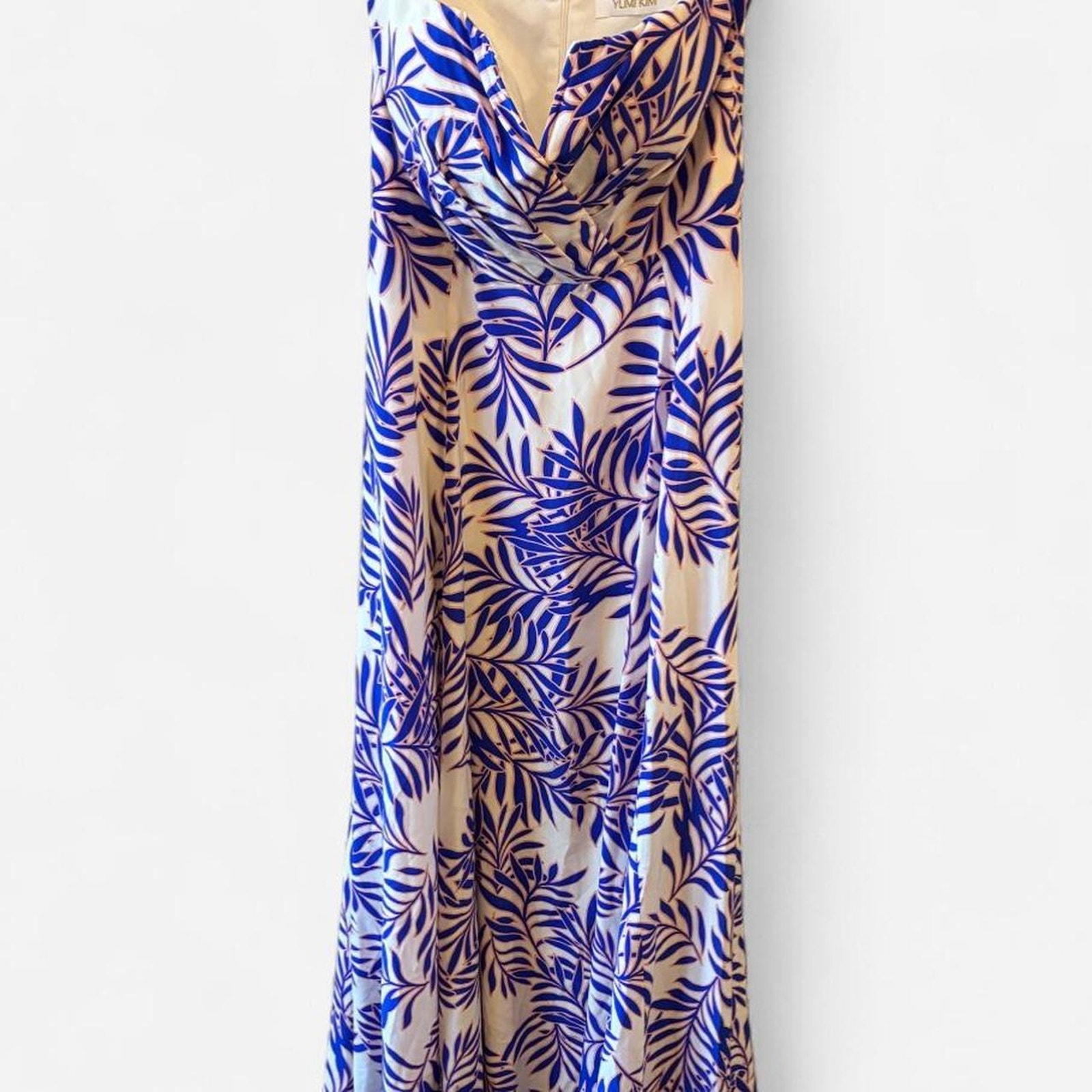 Yumi Kim Blue, White & Gold Floral Print W/ Strapless & Plunge Neckline Dress